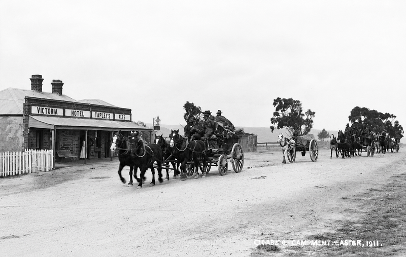Supply wagons passing the Victoria Hotel, Tapley's Hill, Easter 1911