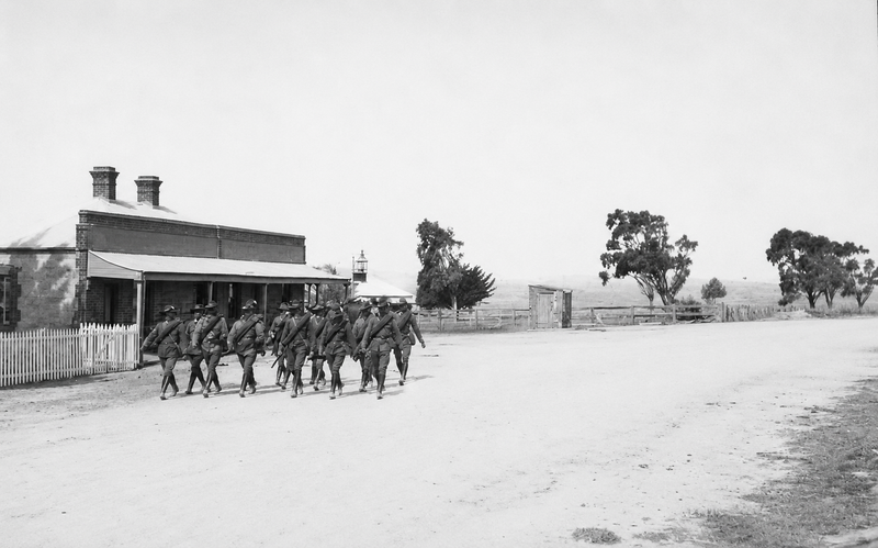 Infantry passing the Victoria Hotel, Tapley's Hill, Easter 1911