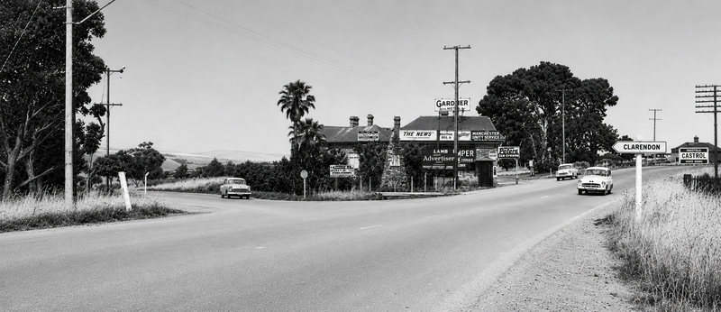 The Happy Valley turn-off, 1961, with war memorial sign