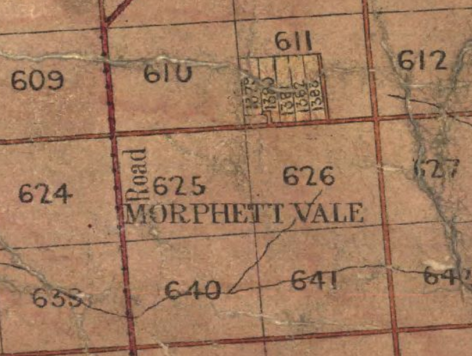 Colonial survey map showing sections 625 and 626 in the Hundred of Noarlunga, labelled Morphett Vale